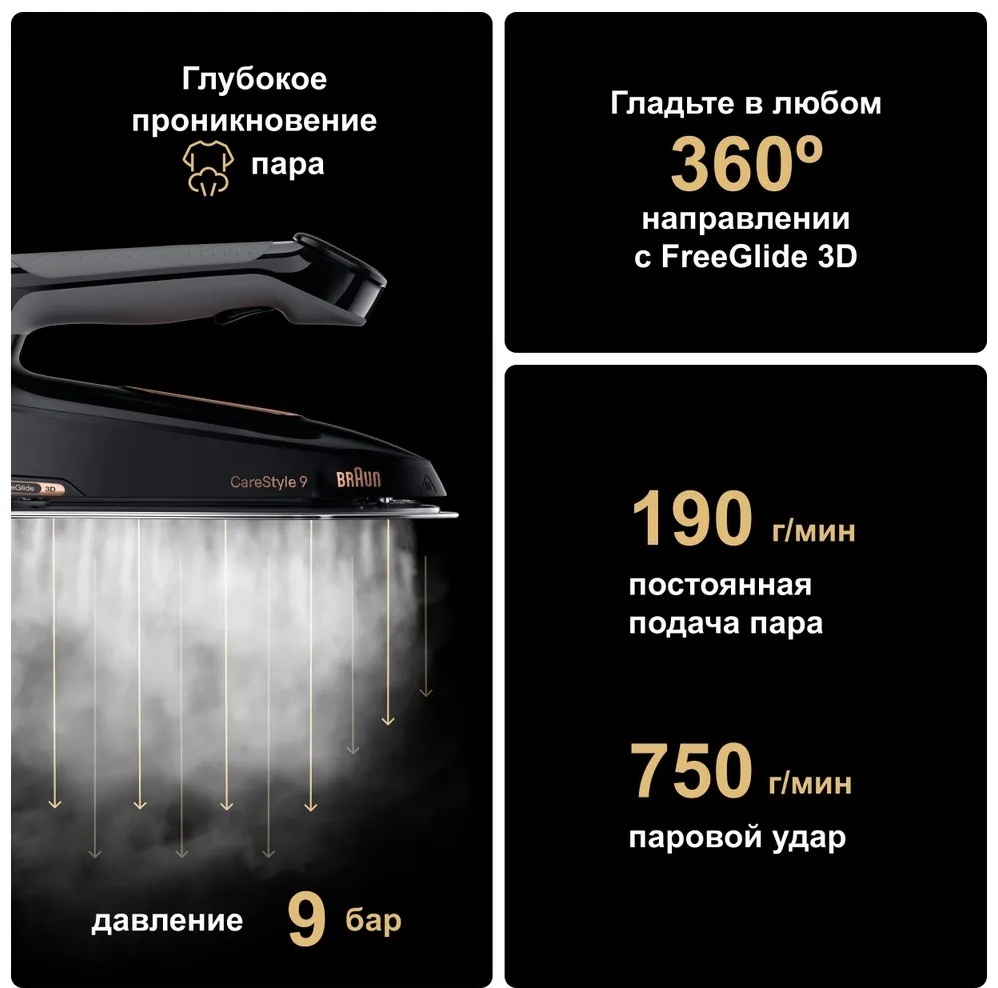 Парогенератор Braun CareStyle 9 IS9090BK черный, бронзовый — фото 3