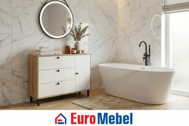 Шкаф притуалетный напольный Euromebel Алекс, 00074866, 103.2x35x81.6 см, белый, светло-коричневый