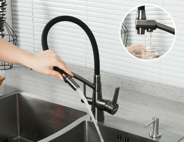 Смеситель с гибким изливом Gappo G4398-19, латунь, цвет графит