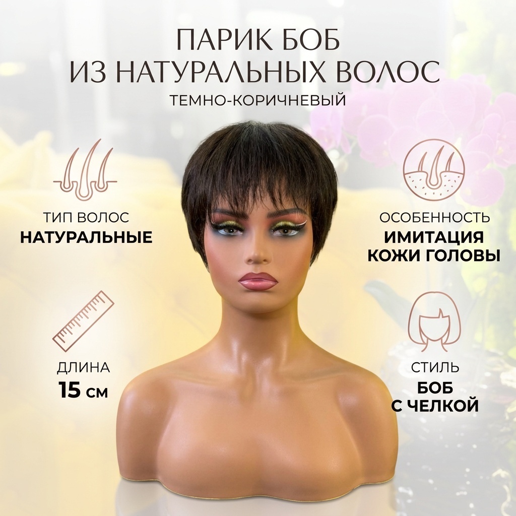 Парик темно коричневый женский