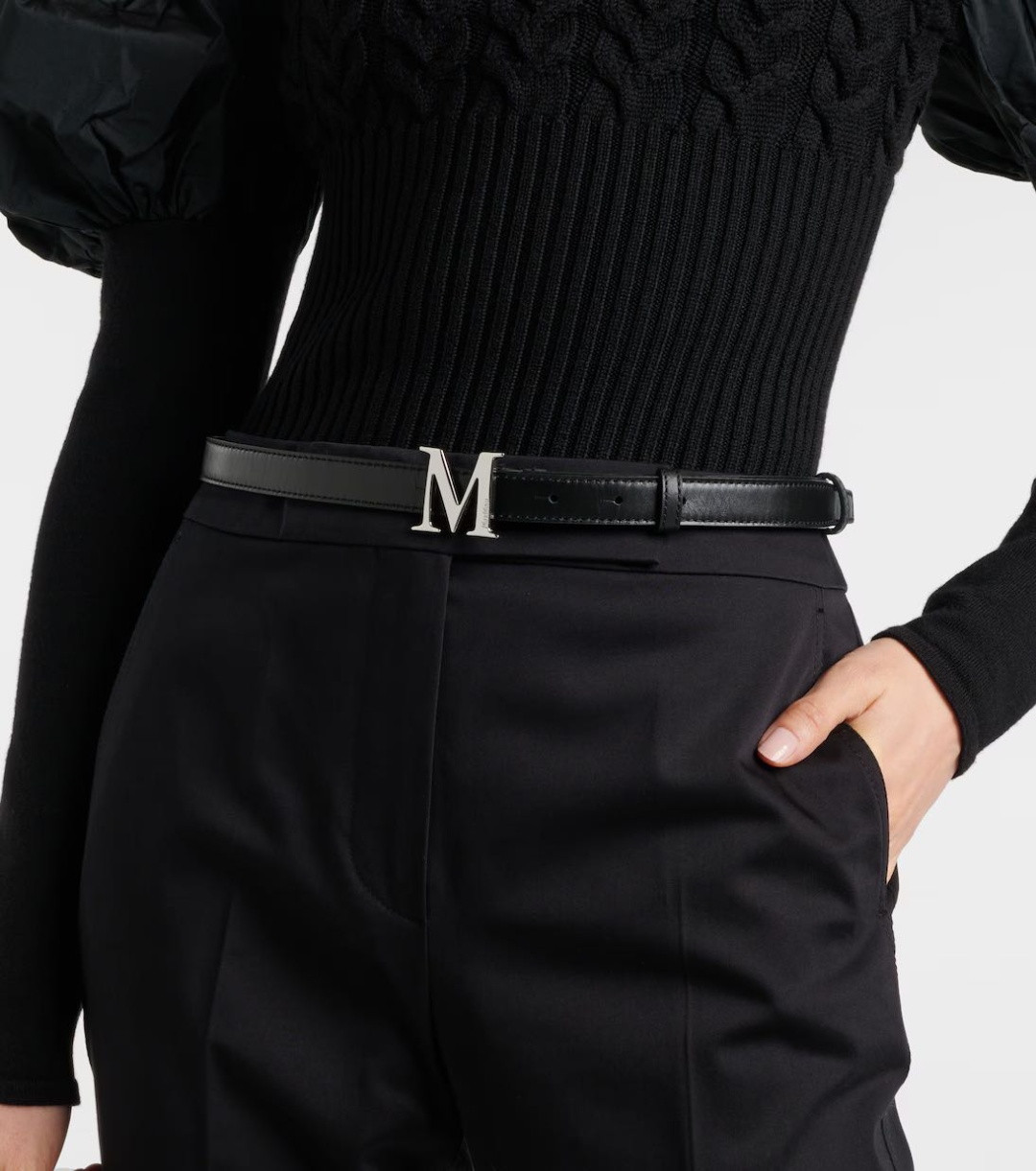 Ремень Max Mara натуральная кожа 90 см черный