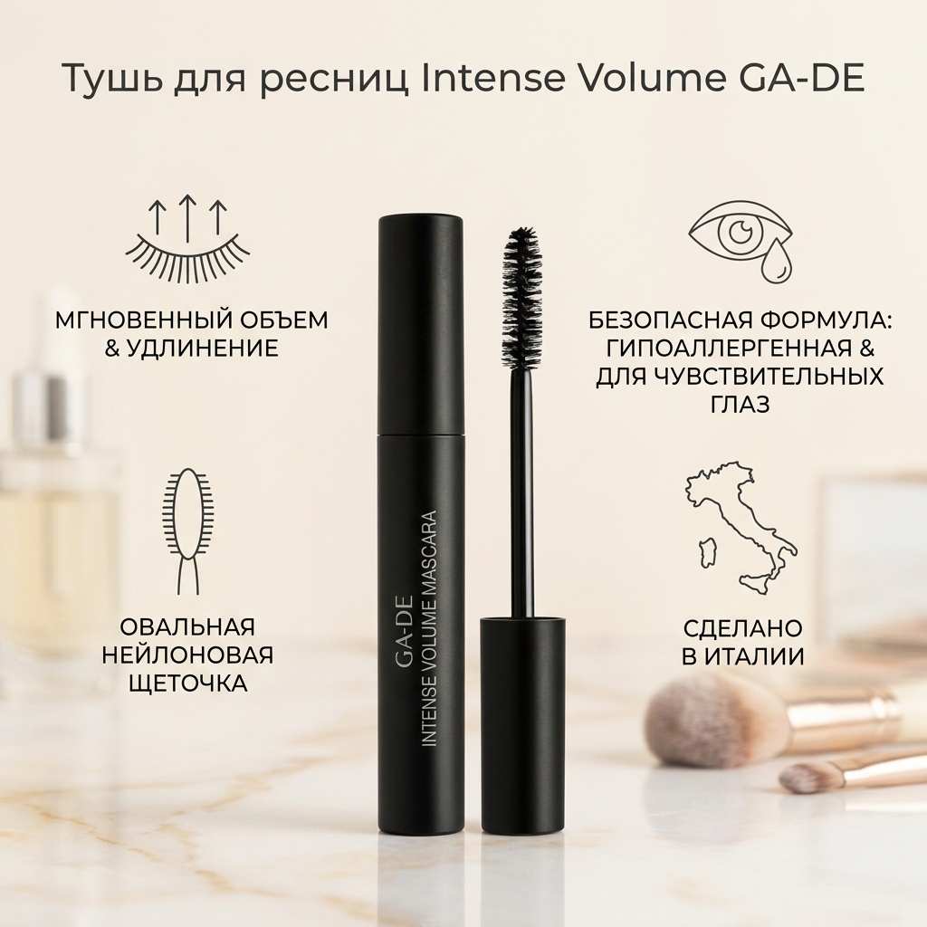Тушь для ресниц GA-DE Intense Volume Mascara для объема, удлиняющая черный
