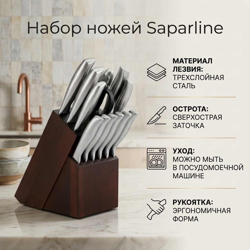 Набор ножей Saparline набор ножей 01, лезвие: трехслойная сталь 13 шт