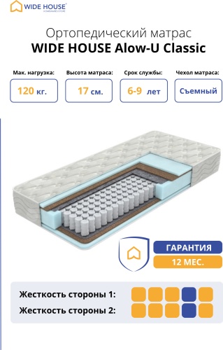Матрас WIDE HOUSE Alow-U Classic, 170x190x17 см
