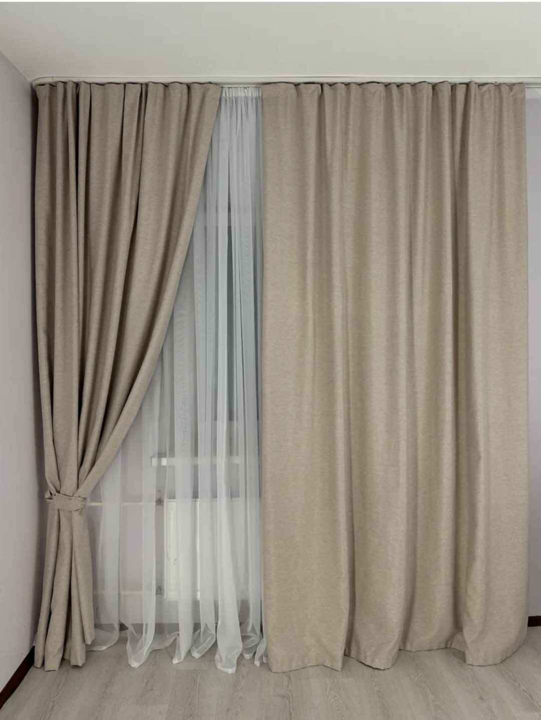 Портьеры Aika home textile 500x300 см 2 шт, лен, бежевый