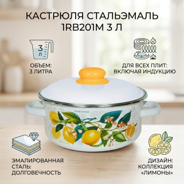 Кастрюля 3 л, СтальЭмаль 1RB201M сталь