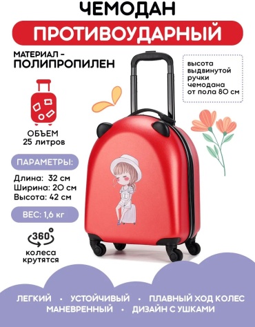 Чемодан 400443637 пластик 22.8 л красный