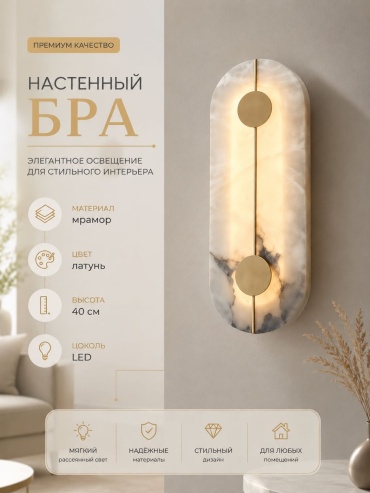 Бра настенный 3D PUZZLE LED, латунь