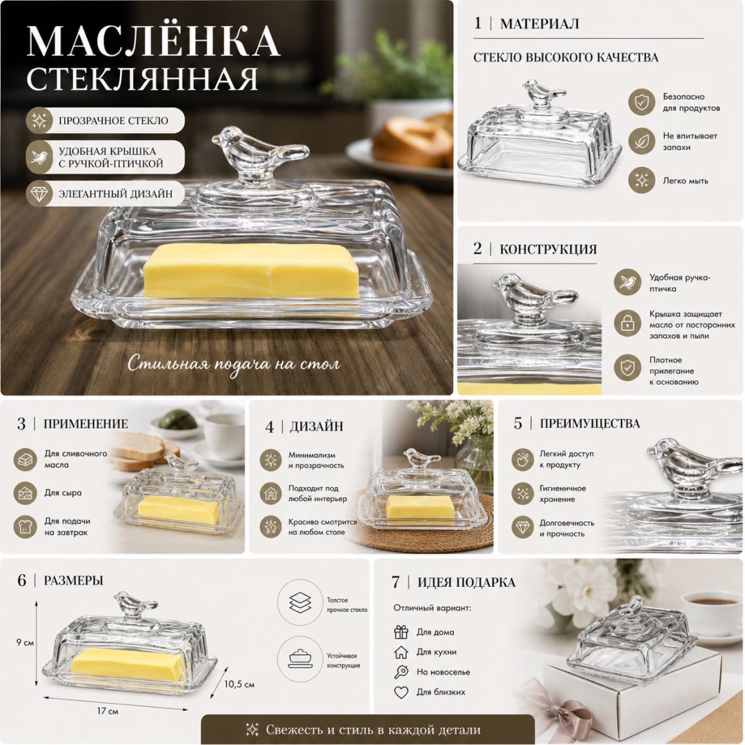 Министерство подарков масленка 10005 прямоугольная 1 шт, стекло