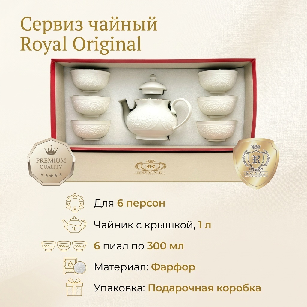 Сервиз на 6 персон Royal Original без узора, предметов: 8, чайный, фарфор