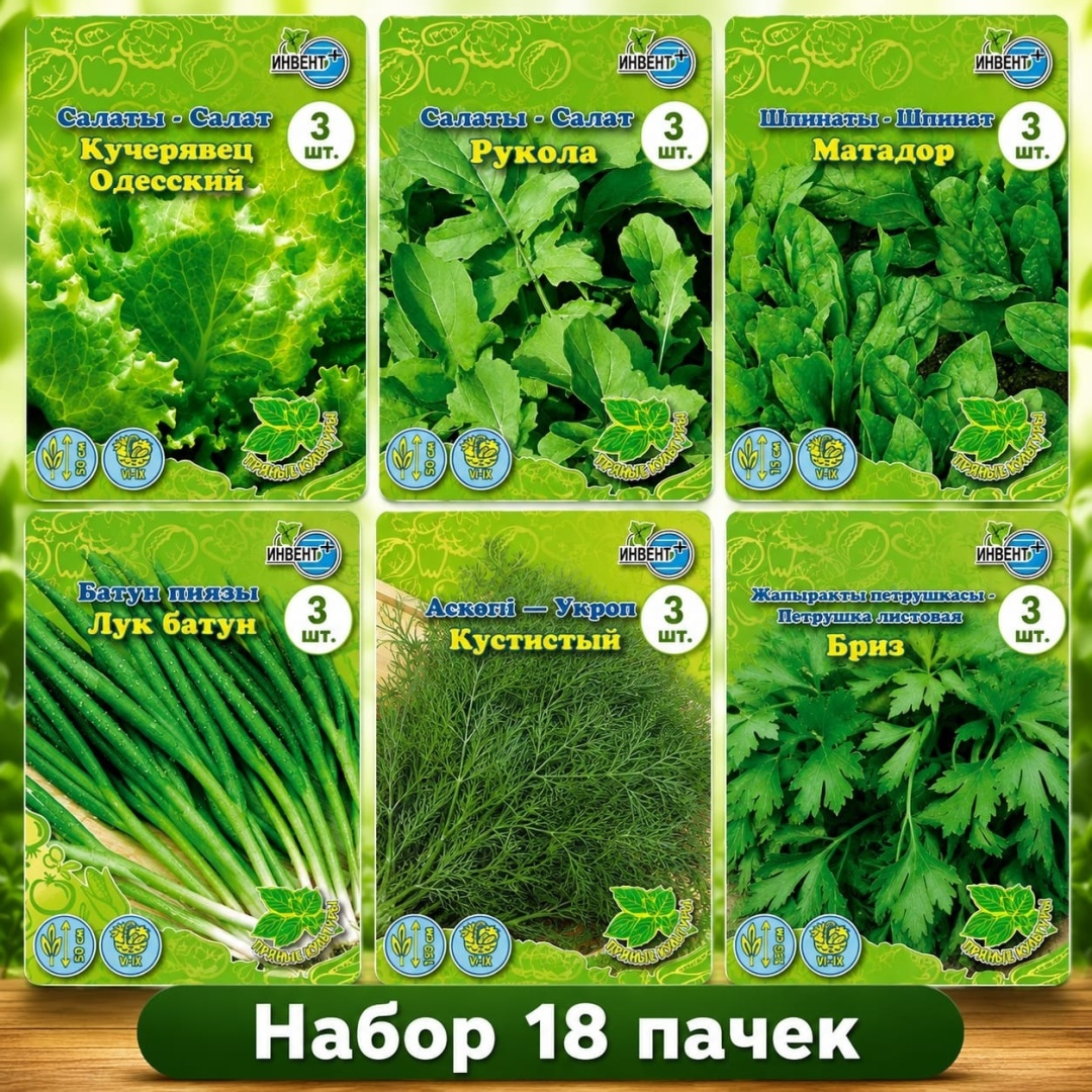 ИНВЕНТ+ укроп набор семян «Полезная грядка» 18 шт (укроп, петрушка, салат, лук, шпинат, рукола)