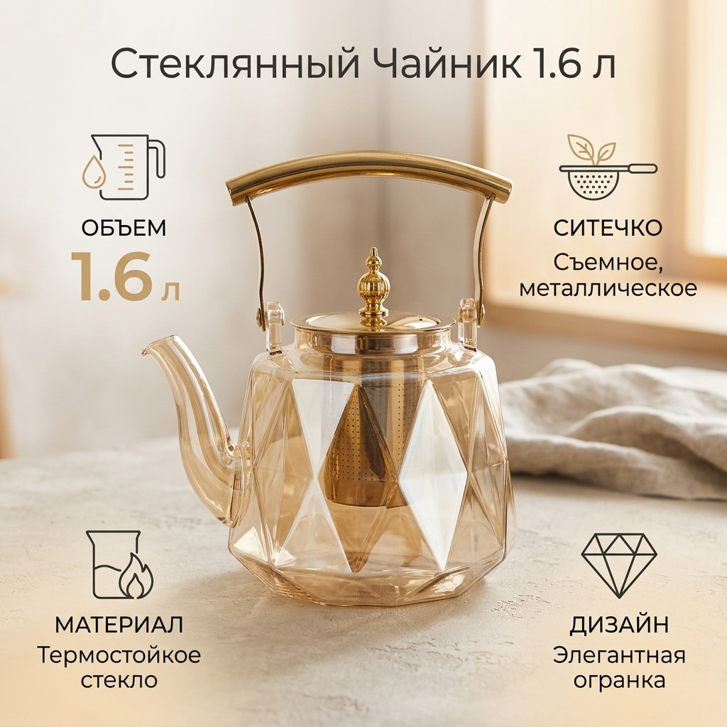 Чайник 238397806 1.6 л, стекло