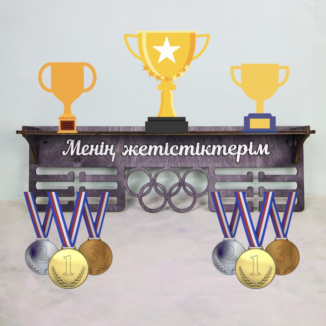 Медальница Медальница черная с полкой, фанера