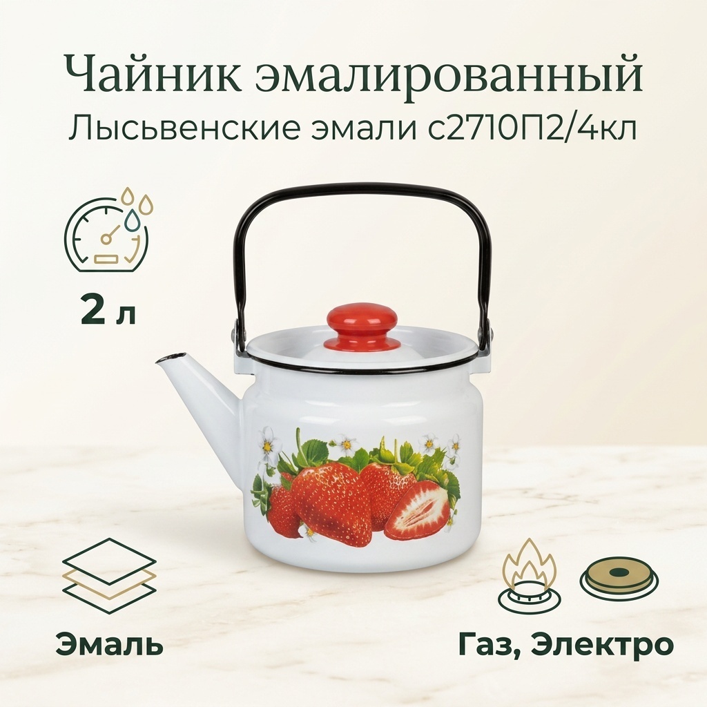 Лысьвенские эмали чайник с2710П2/4кл 2 л, эмаль