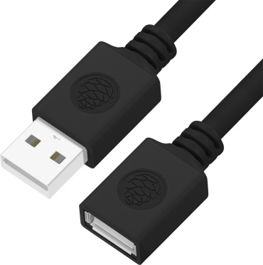 Кабель GCR USB Type-A (M), USB 2.0 (F), 0.5 м, черный