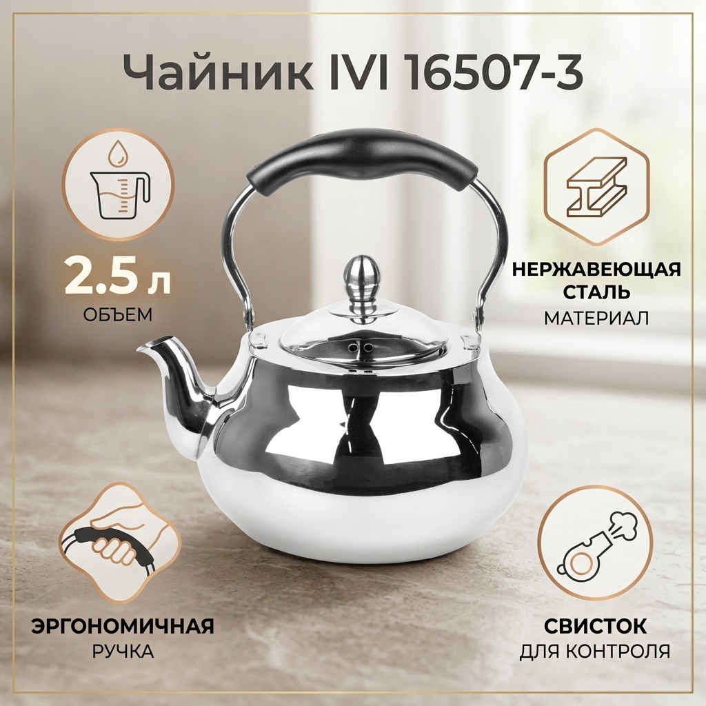 Чайник IVI 16507-3 2.5 л, нержавеющая сталь