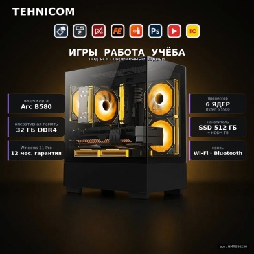 Tehnicom R5 5500 / B580 12 Гб / 32 Гб / 4000 Гб HDD+SSD 512 Гб / Win 11 Pro