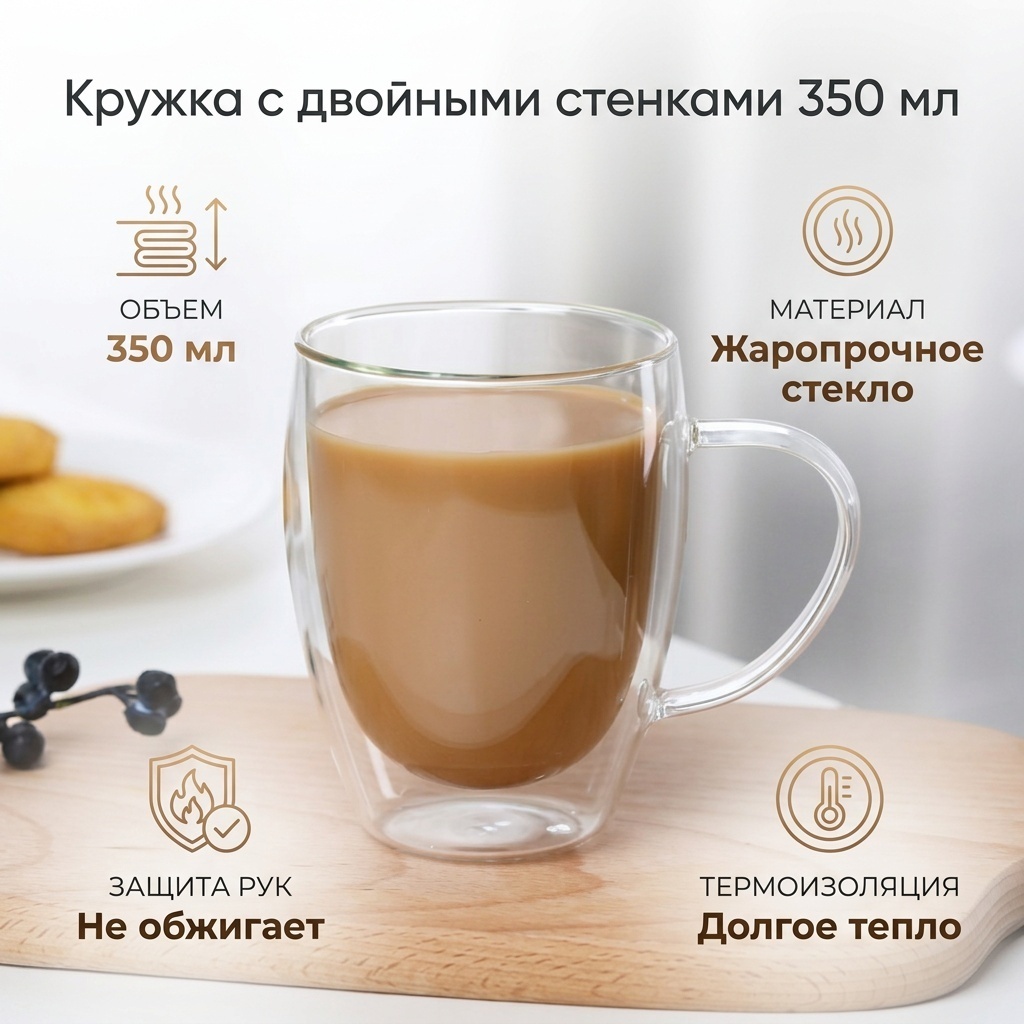 Кружка отсутствует, 350 мл, жаропрочное стекло, 1 шт.