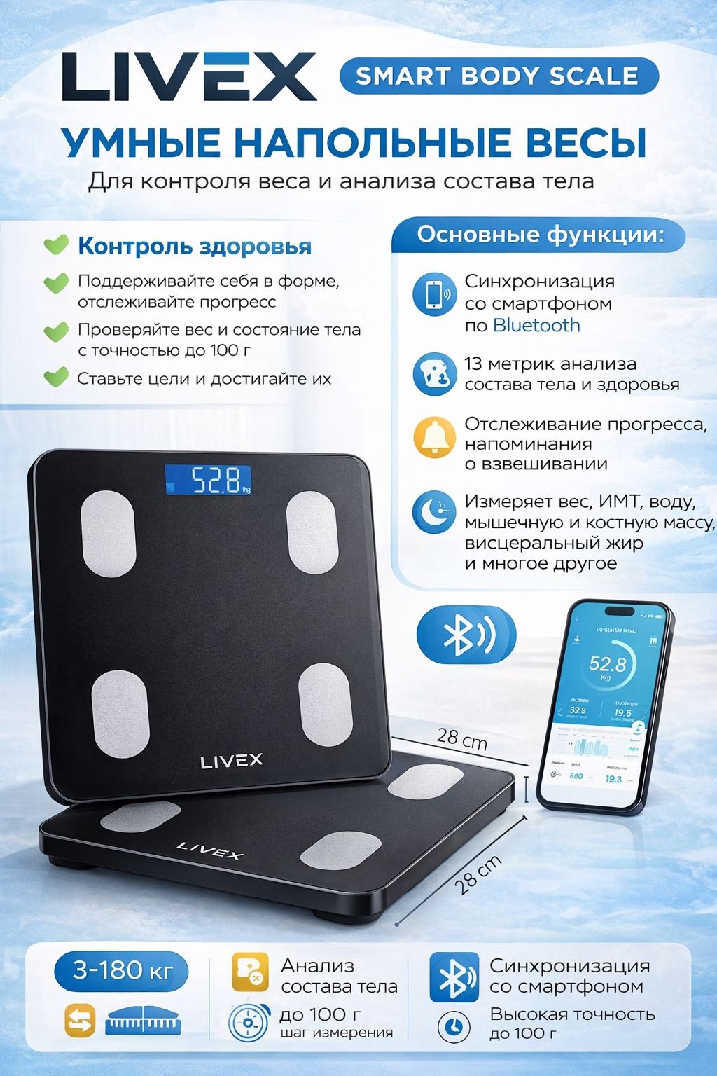 Напольные весы LIVEX электронные LV-19036 до 180 кг