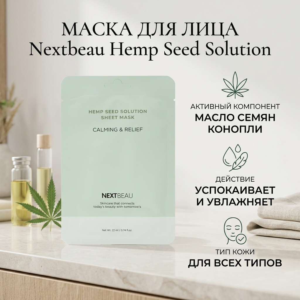 Маска для лица Nextbeau тканевая Hemp Seed Solution 1 шт