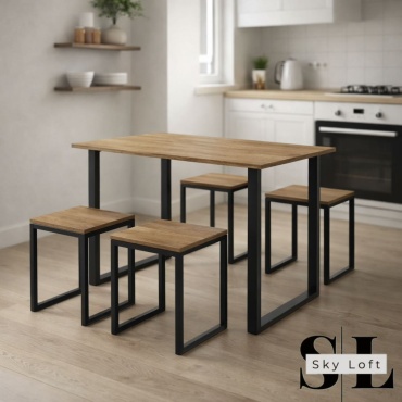 Комплект Sky Loft Block, стол 110х70 см + 4 стула, черный, коричневый