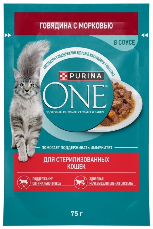 Корм Purina One кусочки в соусе говядина, морковь 75 г 1 шт