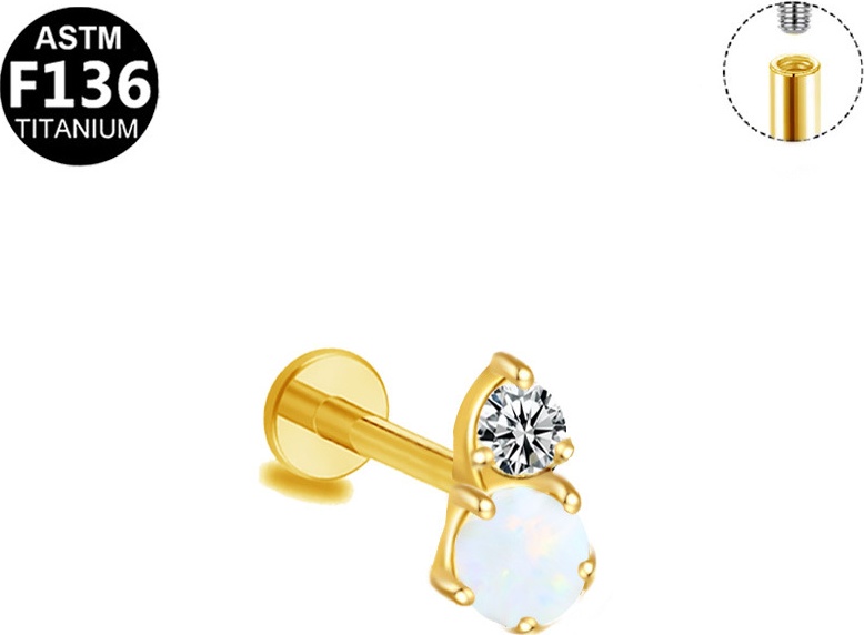 Лабрет 30400005_Пирсинг Бижутерный Round+Opal Yellow титановый сплав, цирконий, опал