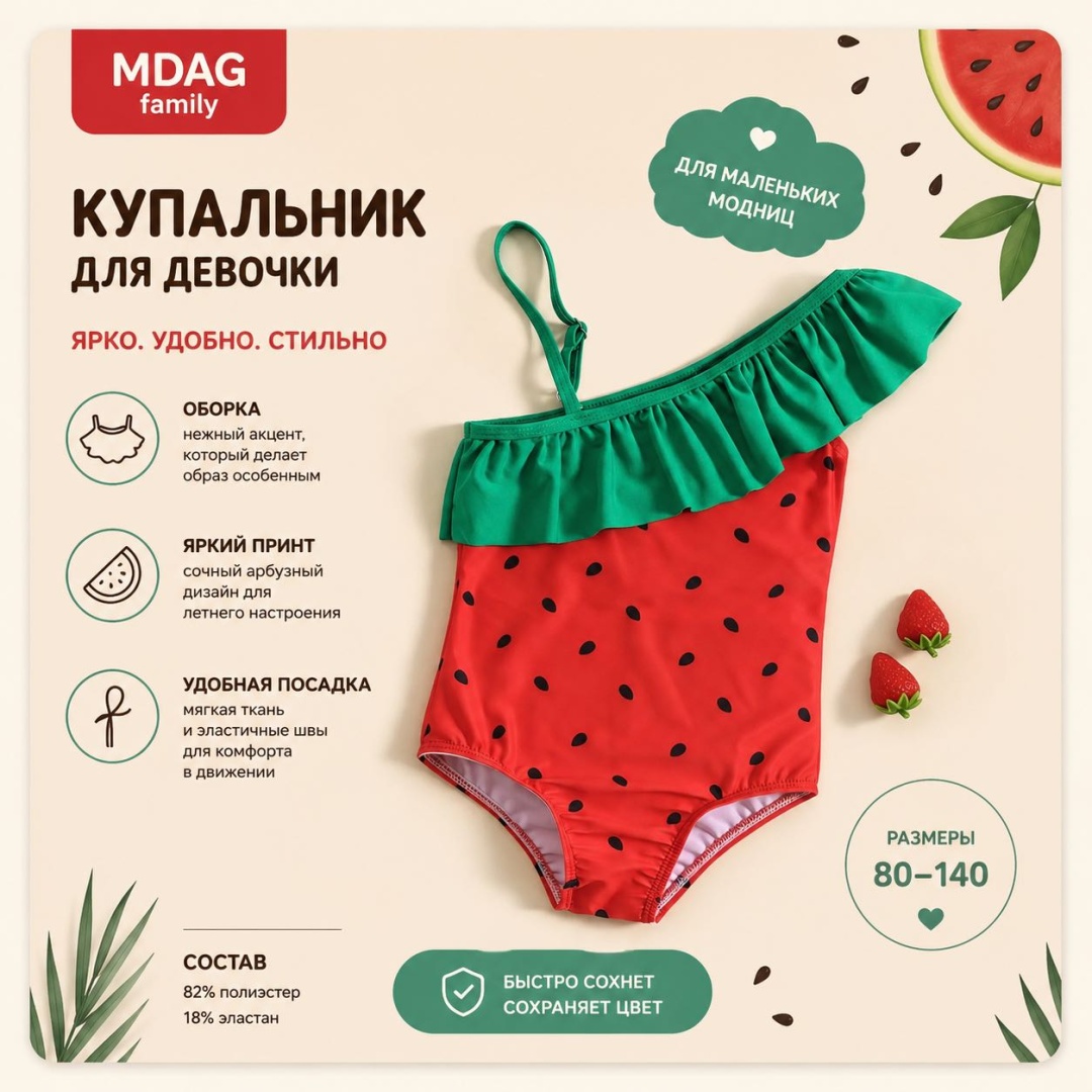 Слитный купальник красный, зеленый