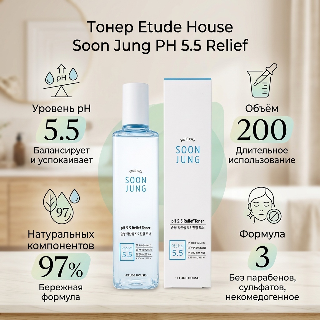 Etude House тонер Soon Jung PH 5.5 Relief 200 мл