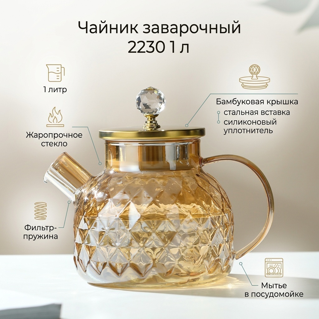 Чайник 2230 1 л, стекло