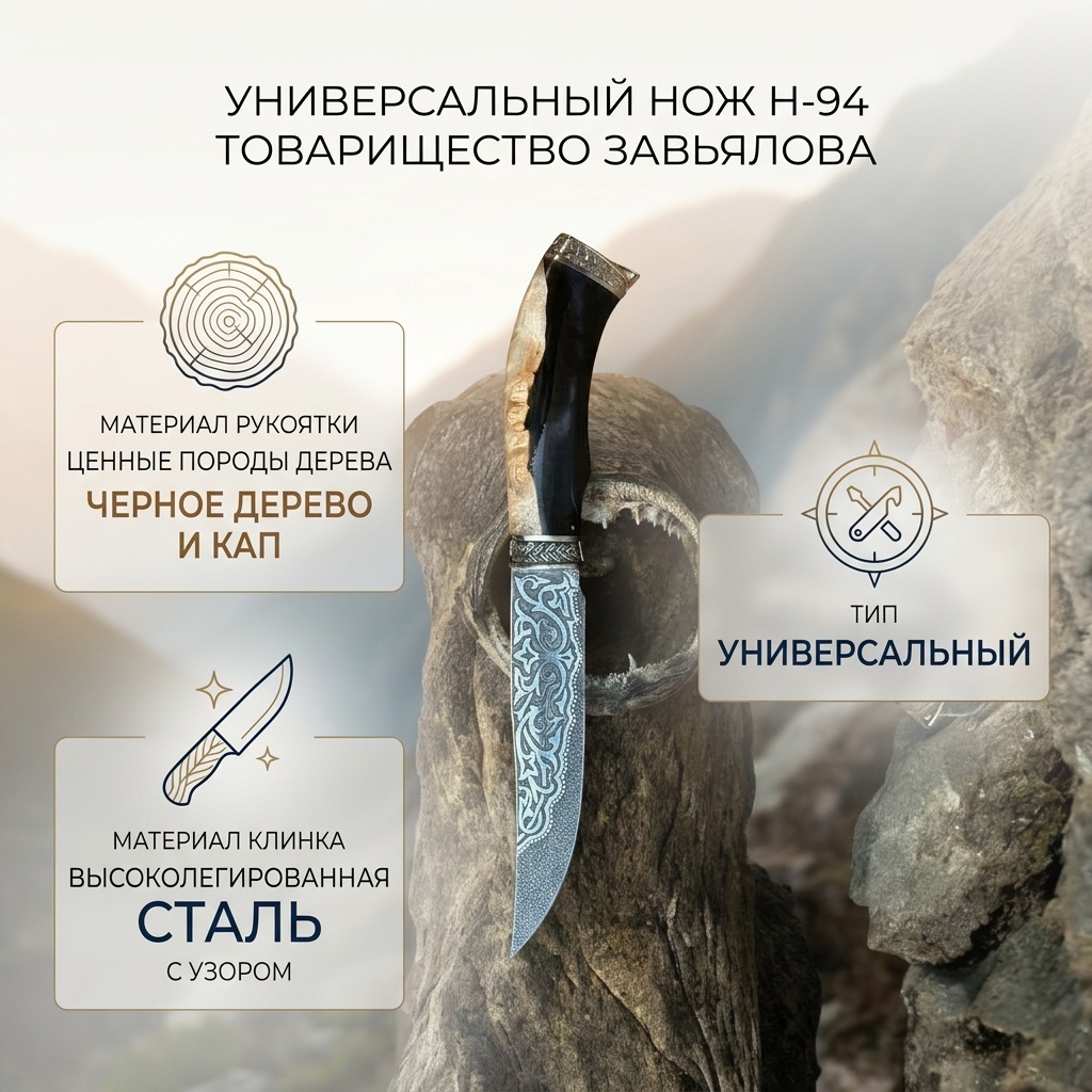 Нож универсальный Товарищество Завьялова, лезвие: сталь 1 шт