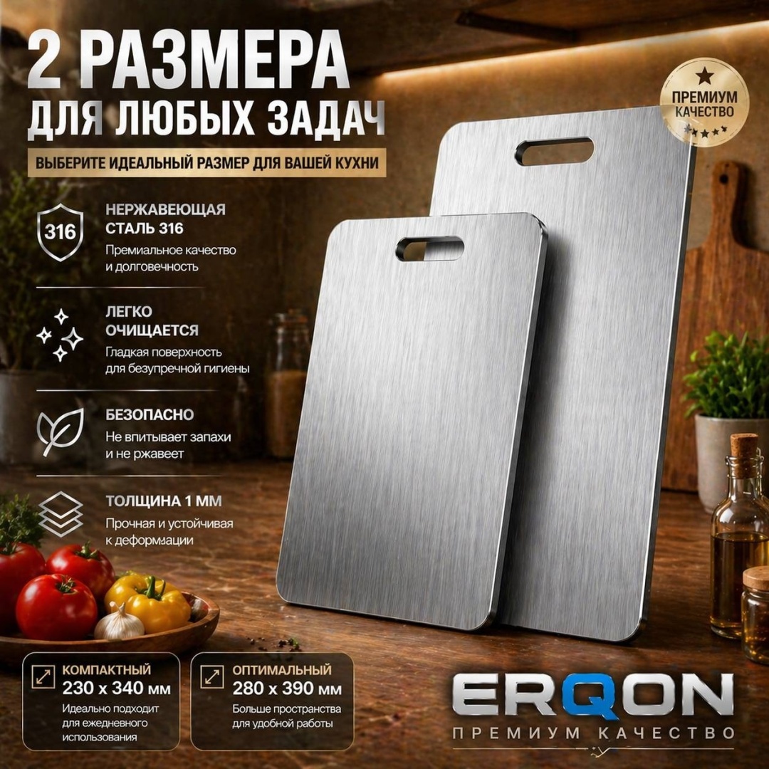 ERQON набор разделочных досок 190302821 2 шт, нержавеющая сталь