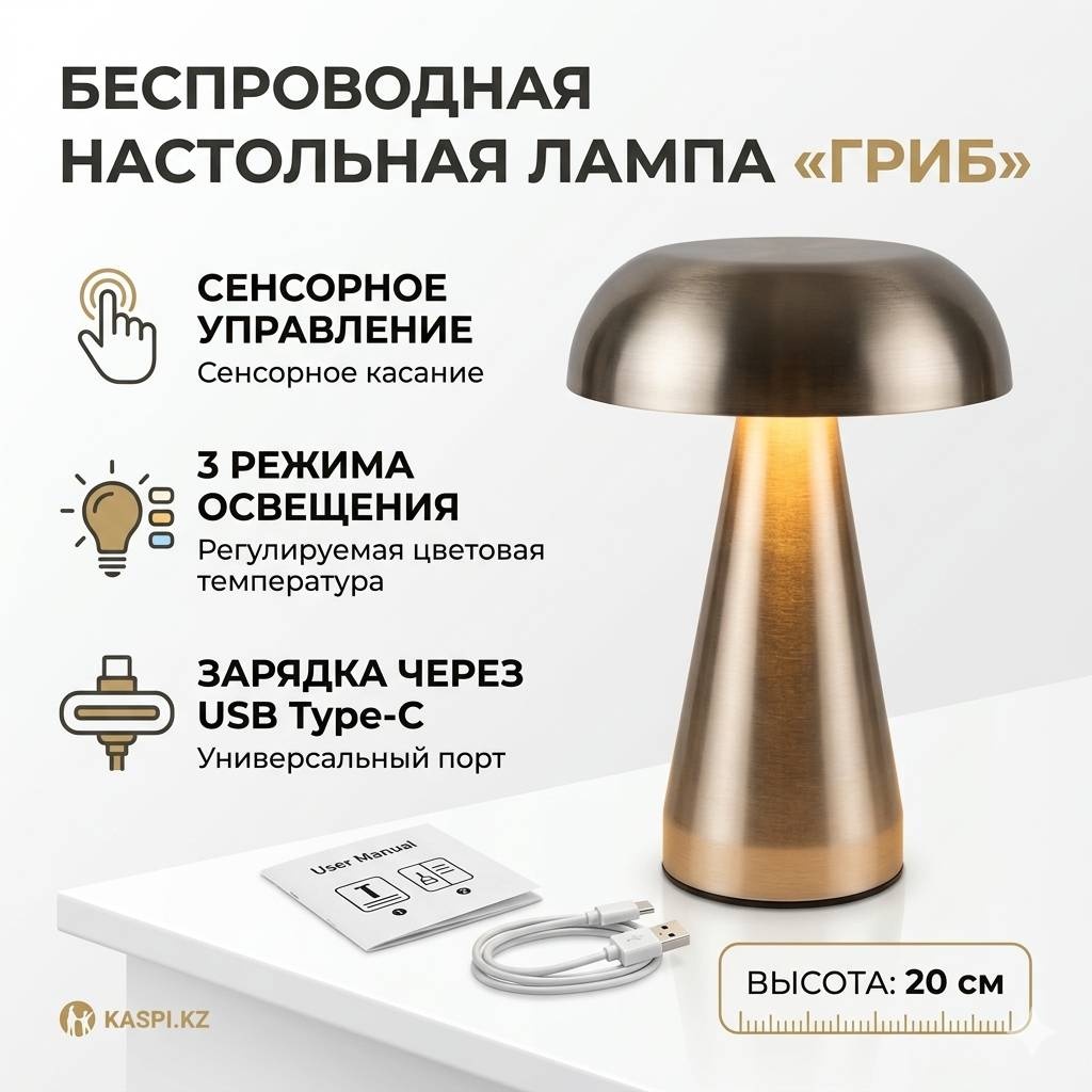 Декоративный светильник настольный Гриб, теплый белый, холодный белый