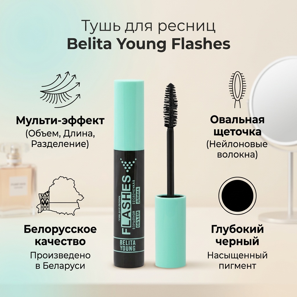 Тушь для ресниц Bielita-Вiтекс Young Flashes для объема, удлиняющая, подкручивающая черный