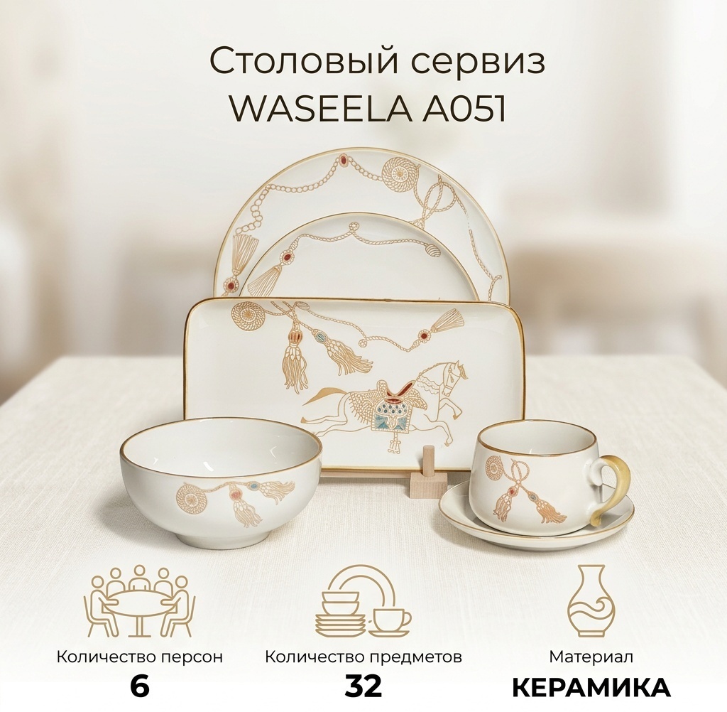 Сервиз на 6 персон WASEELA A051, предметов: 32, столовый, керамика