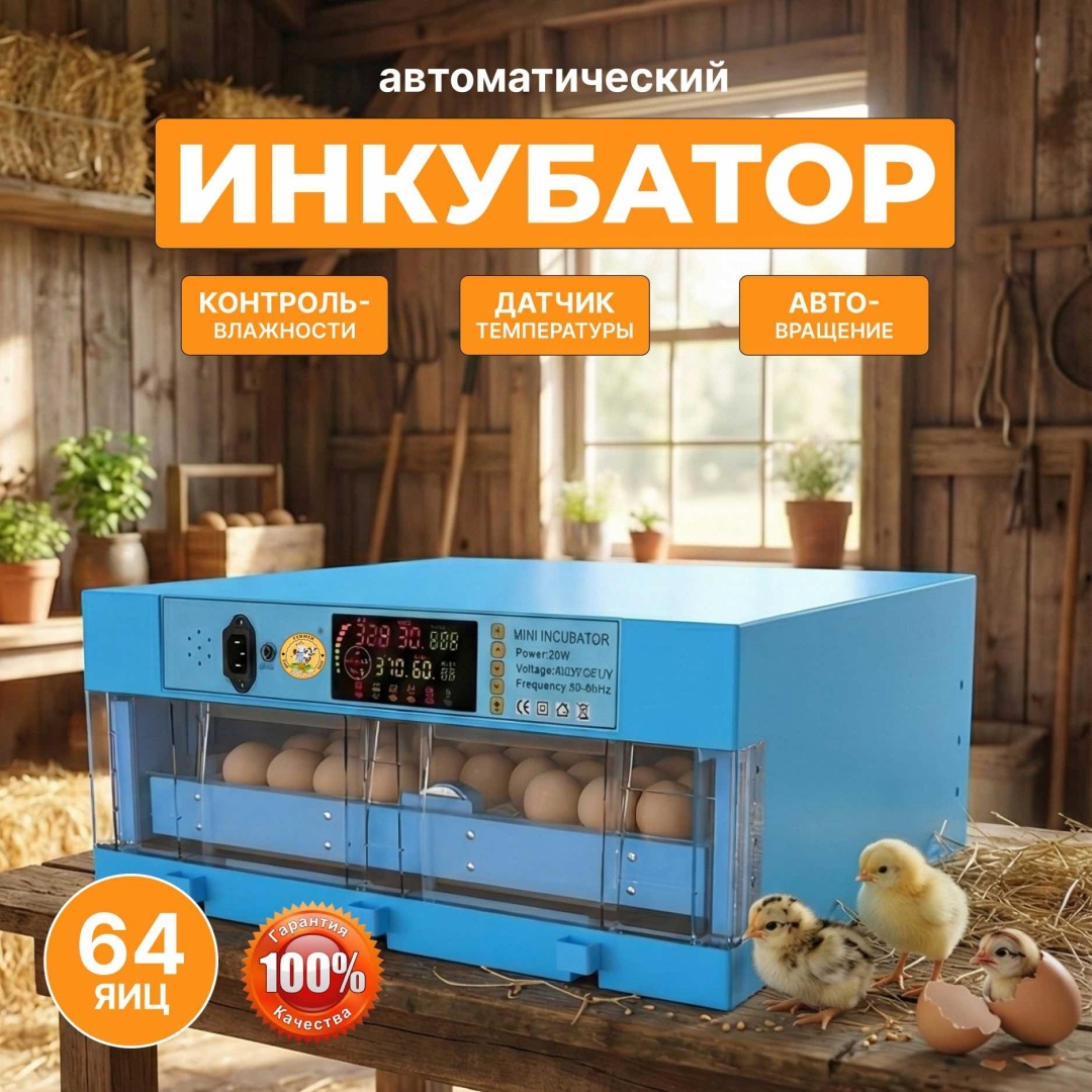 Инкубатор для 64 яиц синий