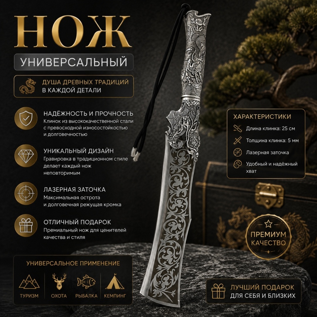 Нож универсальный M&K, лезвие: сталь 1 шт