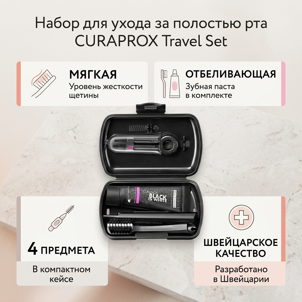 CURAPROX Travel Set набор по уходу за полостью рта мягкая 4 шт