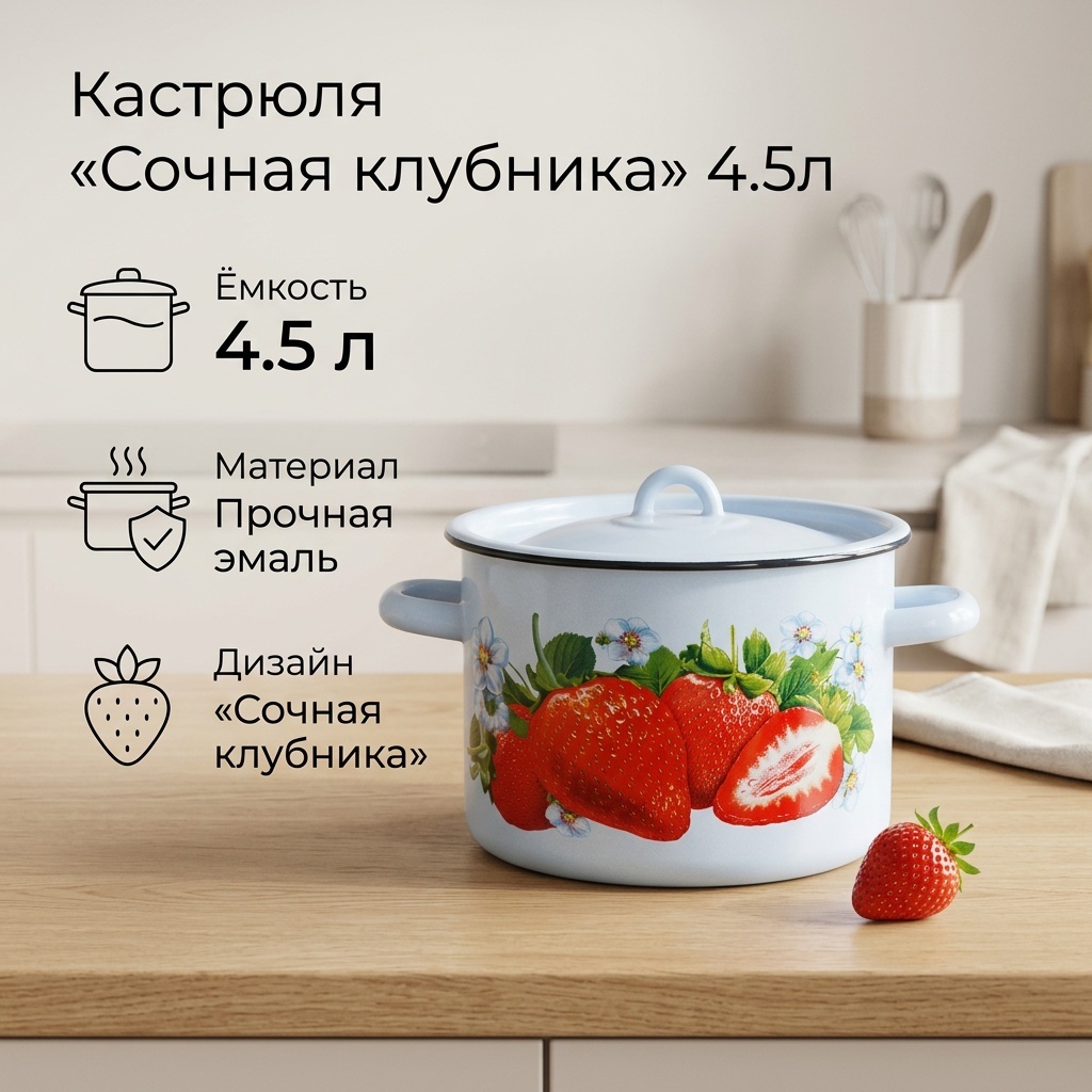 Кастрюля 4.5 л, СтальЭмаль 1С17С эмаль