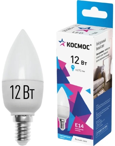 Космос 12W E14, светодиодная, нейтральный белый