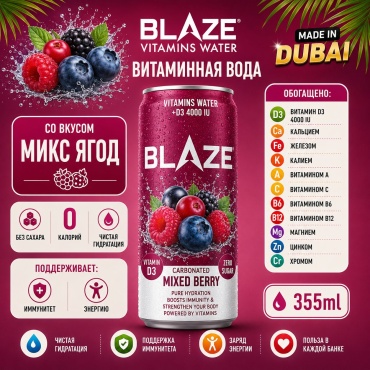 BLAZE витаминная вода Vitamins Water Ягодный микс 355 мл