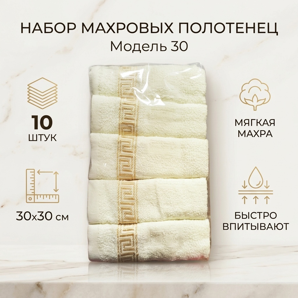 Набор полотенец 30x30 см, махровая ткань, 10 шт,