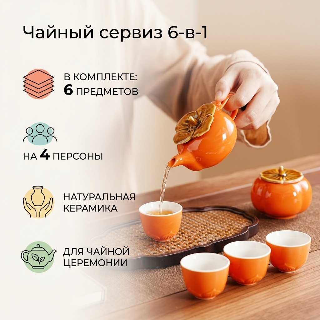 Сервиз на 4 персоны Китайский, предметов: 6, чайный, керамика