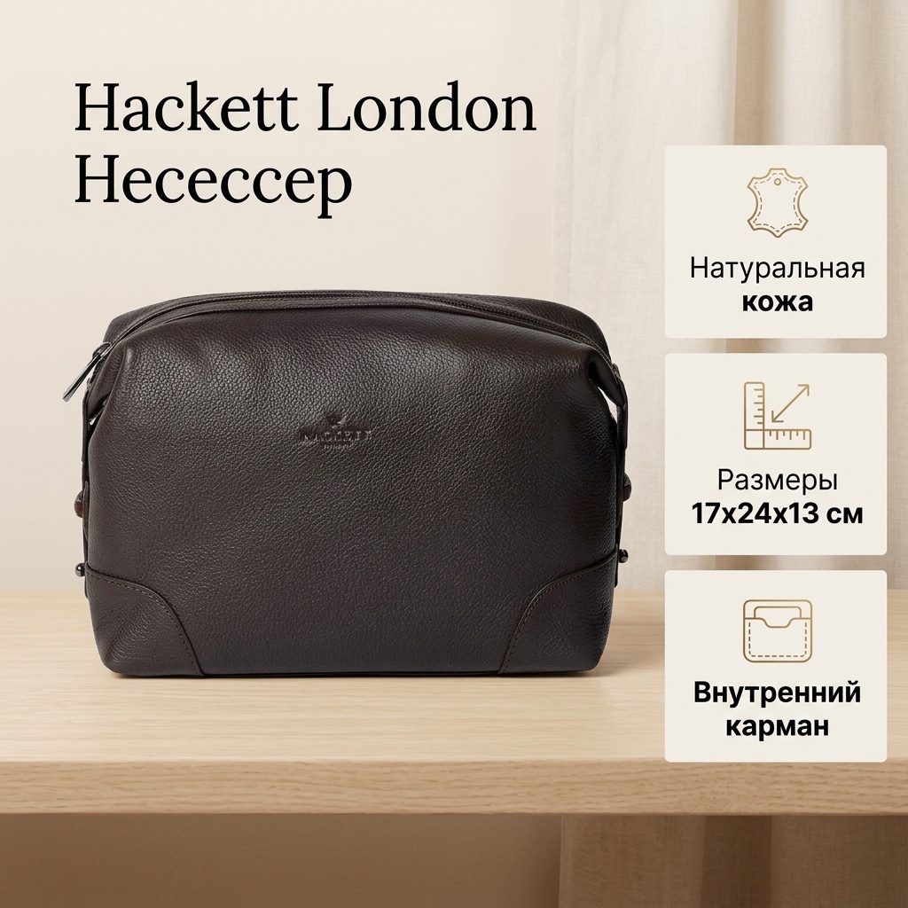 Hackett London несессер натуральная кожа коричневый 17X24 см