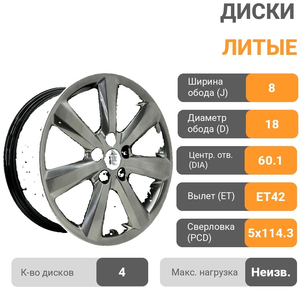 Top Grade 981 8x18/5x114.3 D60.1 ET42 4 диска графит