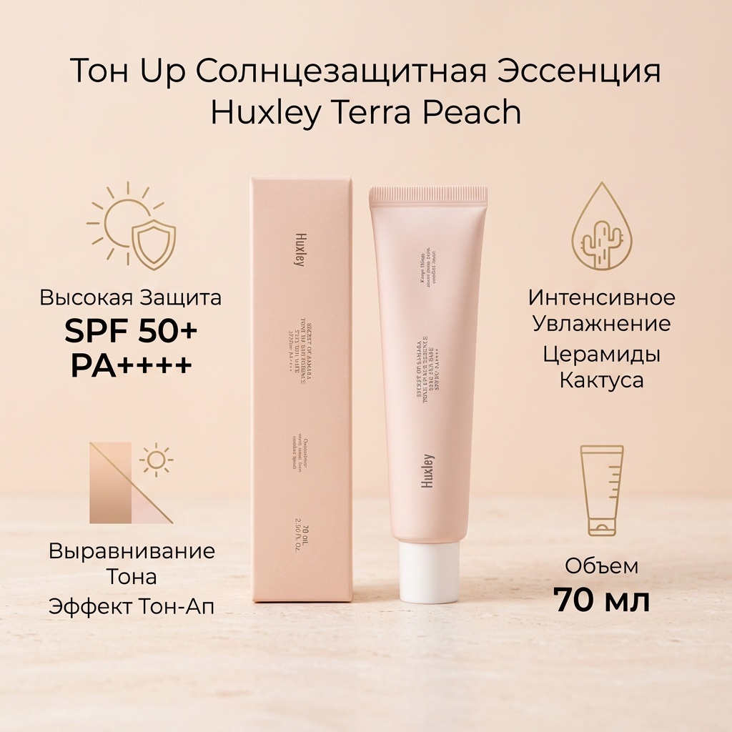Huxley крем TONE UP SUN ESSENCE ; STAY SUN SAFE 02 TERRA PEACH SPF50+ PA++++ для лица 70 мл