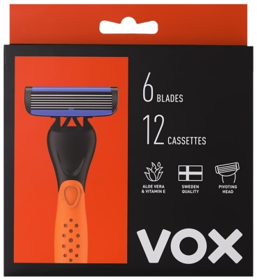 VOX FOR MEN 6 лезвий с 12 сменными кассетами 1 шт бритвенный станок 1 шт + сменные кассеты 12 шт