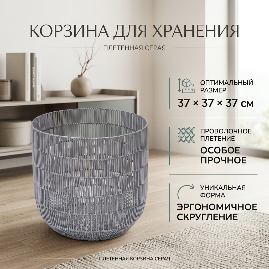 Корзина универсальная 37x37x37 см, металл, ПВХ