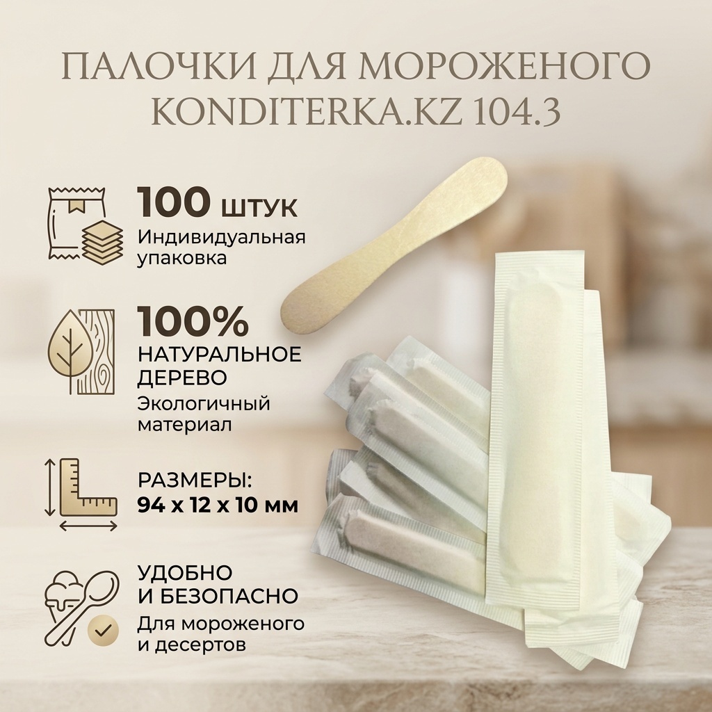 Konditerka.kz палочки для мороженого 104.3 бежевый 100 шт