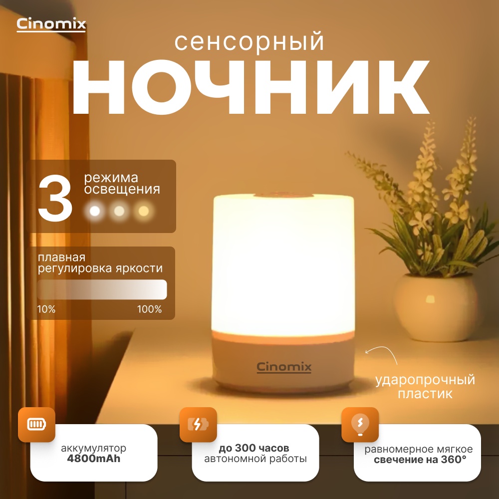 CINOMIX ночник детский настольный CNMX36, теплый белый, холодный белый, белый